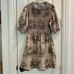 Hill House ladies Equestrian Smocked Dress with Scenic Print